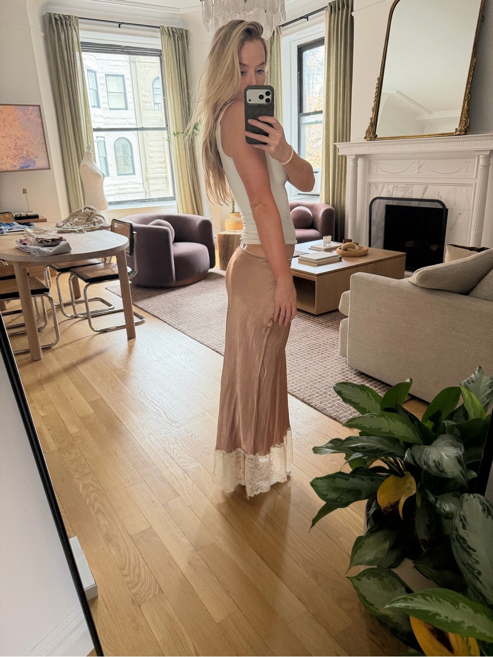 Slip-Style Maxi Skirt with Lace Hem in Rose Bronze - Picture 3 of 5